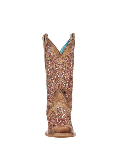 Women's Corral Sand Genuine Leather Boots with Glitter Inlay & Embroidery