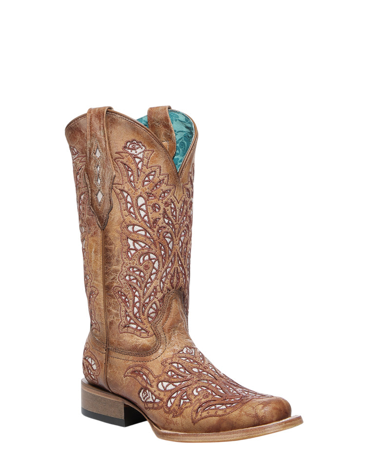Women's Corral Sand Genuine Leather Boots with Glitter Inlay & Embroidery