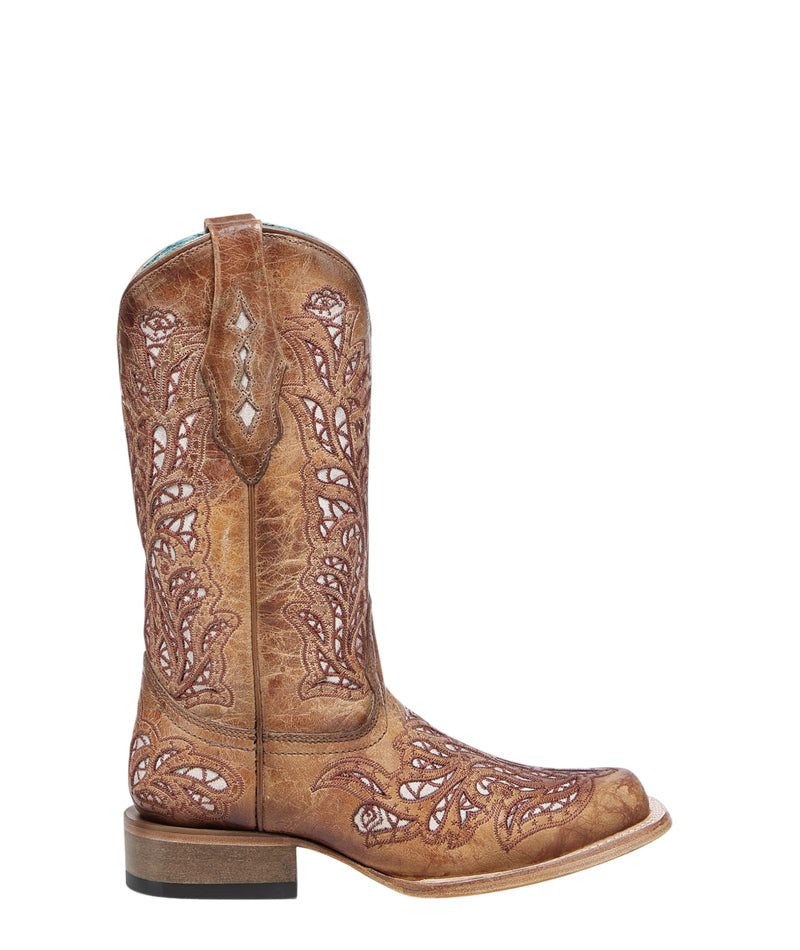 Women's Corral Sand Genuine Leather Boots with Glitter Inlay & Embroidery