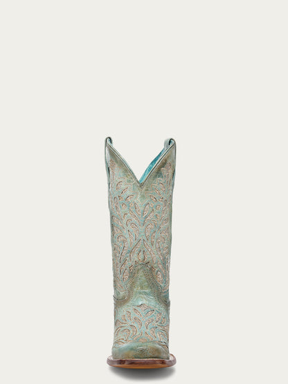Women's Corral Turquoise Genuine Leather Boots with Glitter Inlay & Embroidery