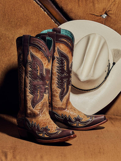 Women's Corral Sand Genuine Eagle Boots with Overlay & Embroidery