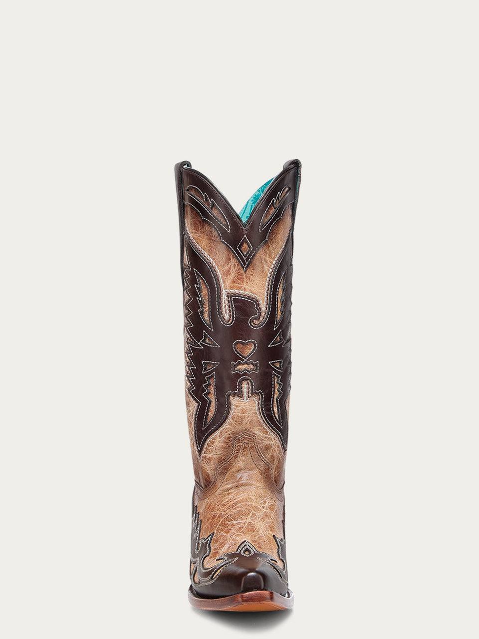 Women's Corral Sand Genuine Eagle Boots with Overlay & Embroidery