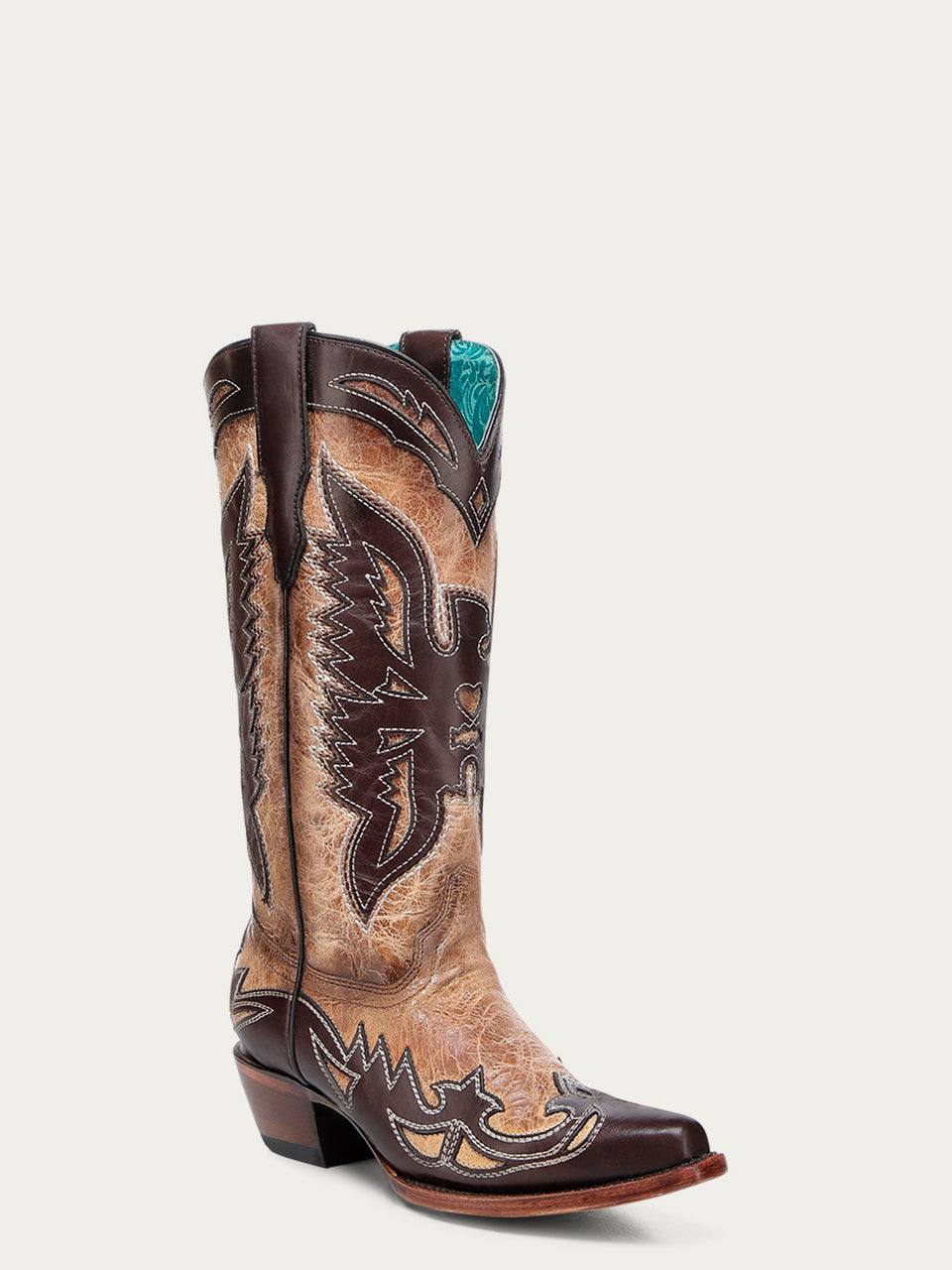 Women's Corral Sand Genuine Eagle Boots with Overlay & Embroidery