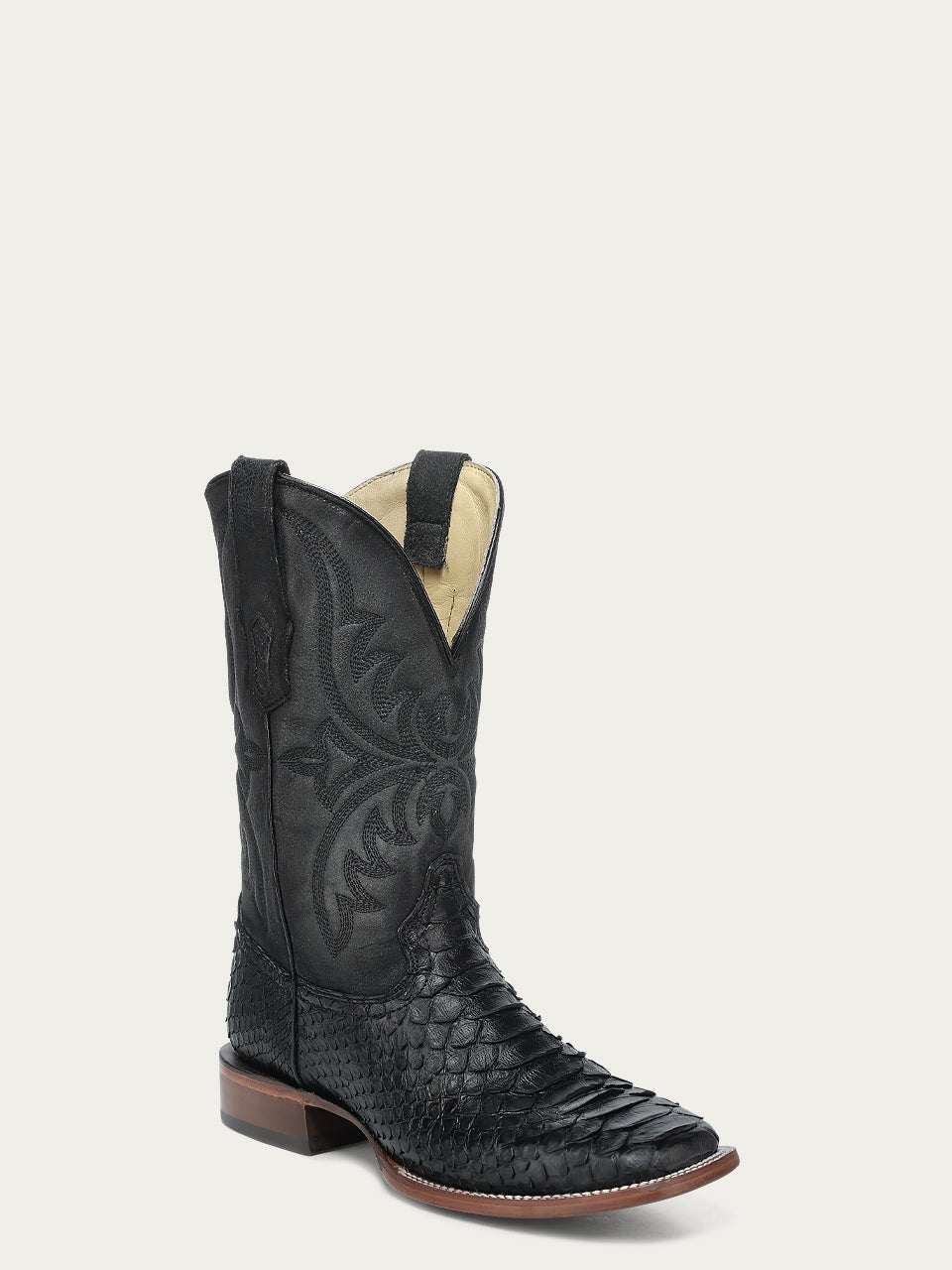 Men's Corral Black Genuine Python Boots with Embroidery