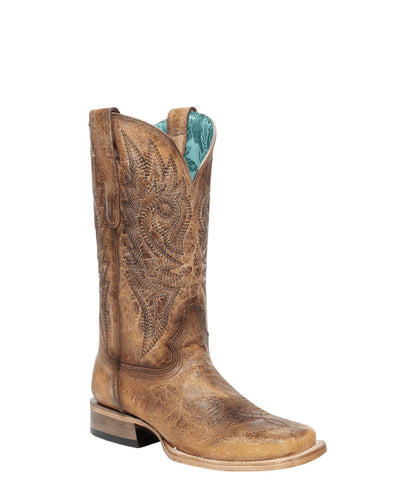Women's Corral Sand Genuine Leather Boots with Embroidery