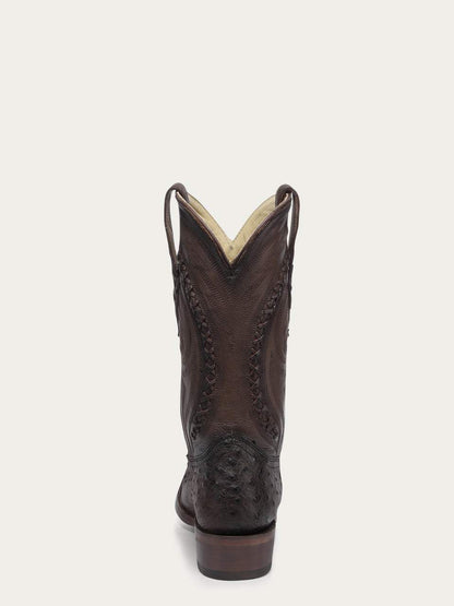 Men's Corral Tobacco Genuine Full Quill Ostrich Boots with Embroidery & Handwoven