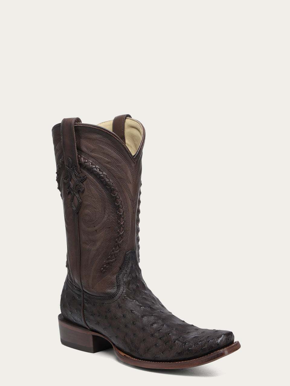 Men's Corral Tobacco Genuine Full Quill Ostrich Boots with Embroidery & Handwoven