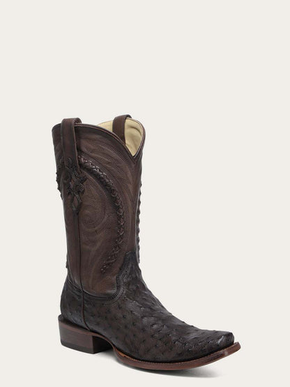 Men's Corral Tobacco Genuine Full Quill Ostrich Boots with Embroidery & Handwoven