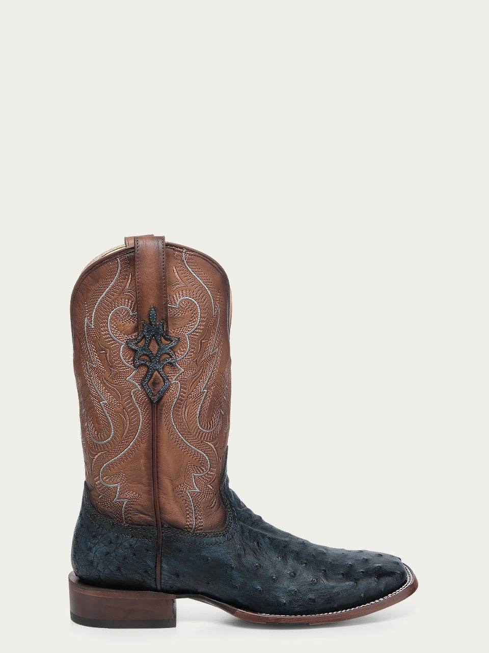 Men's Corral Navy Blue Genuine Full Quill Ostrich Boots with Embroidery