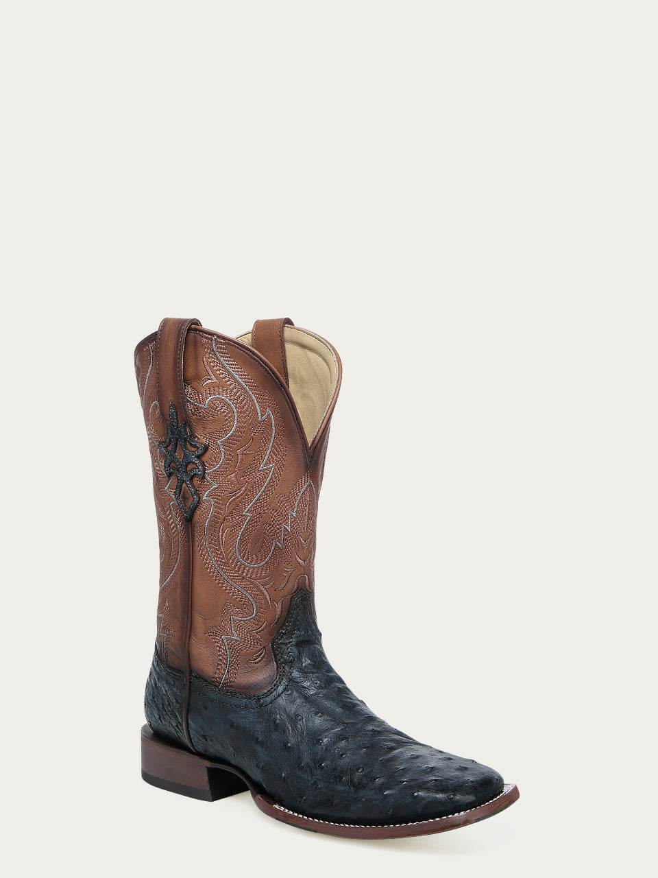 Men's Corral Navy Blue Genuine Full Quill Ostrich Boots with Embroidery