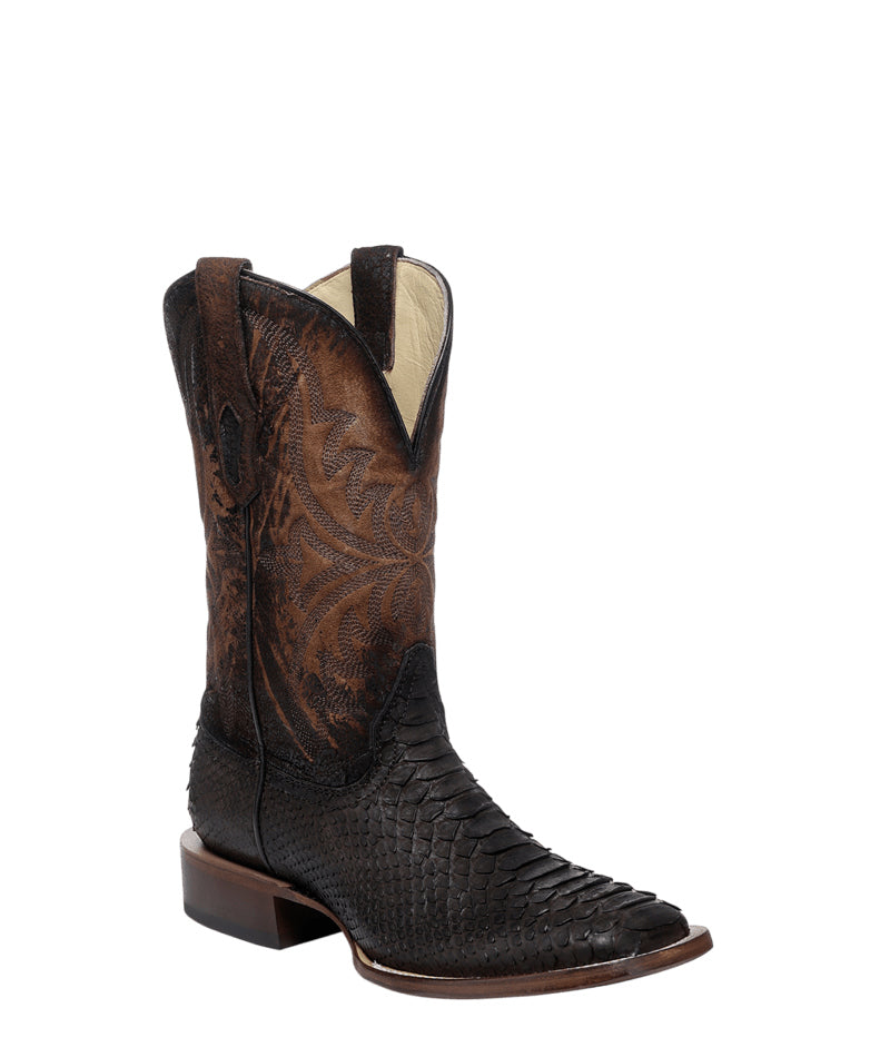 Men's Corral Brown Genuine Python Boots with Embroidery