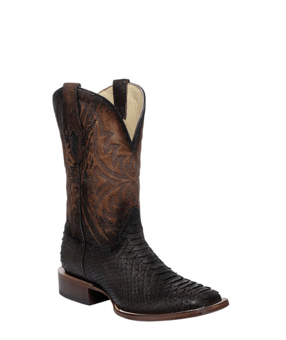 Men's Corral Brown Genuine Python Boots with Embroidery
