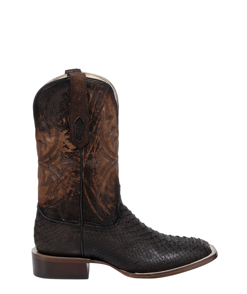 Men's Corral Brown Genuine Python Boots with Embroidery