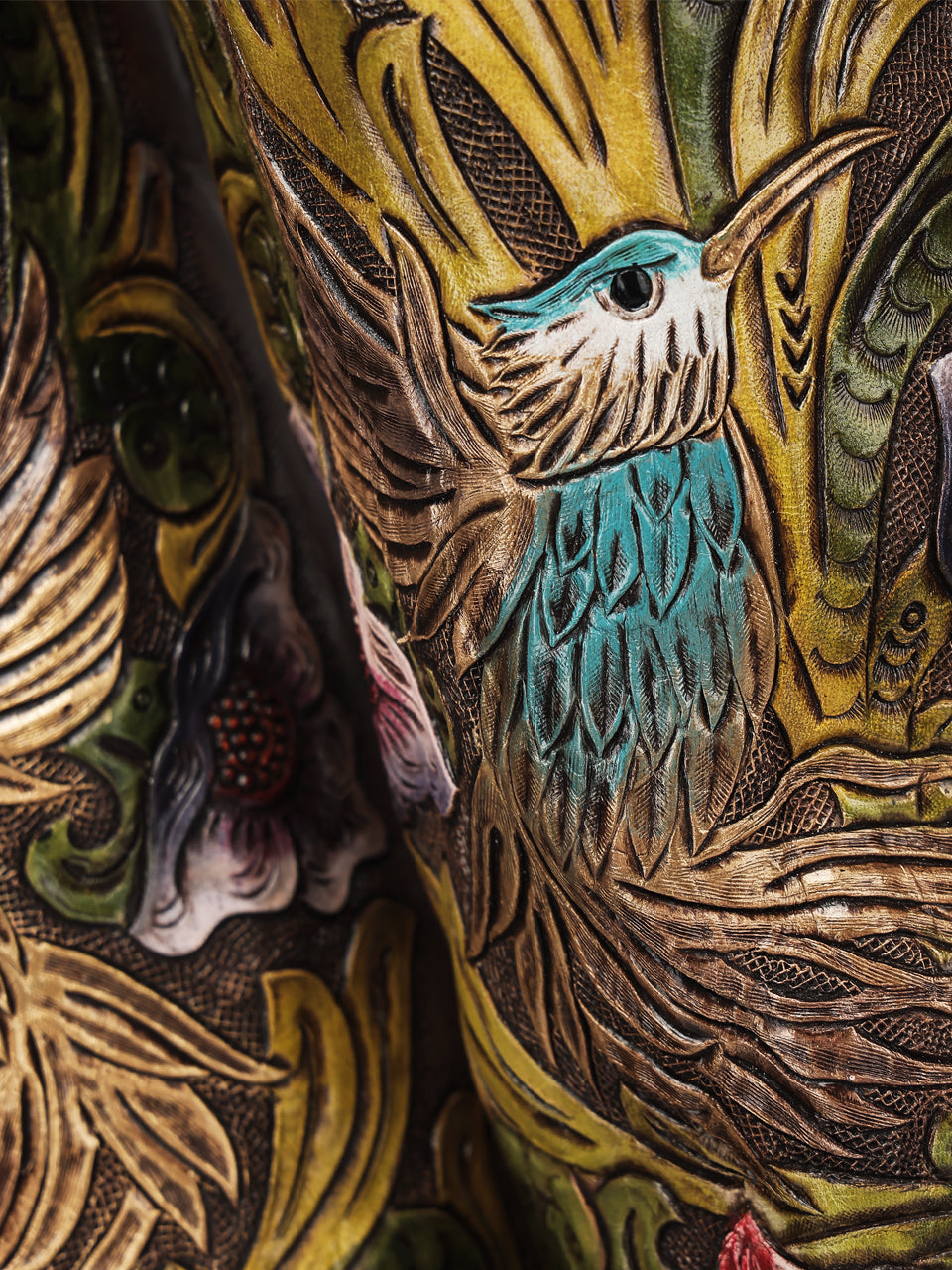 Women's Corral Brown Genuine Leather Boots with Hand Tooled & Hand Painted Hummingbird Tall Top