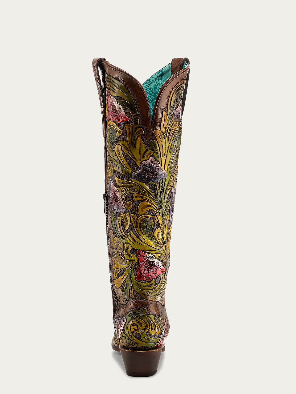 Women's Corral Brown Genuine Leather Boots with Hand Tooled & Hand Painted Hummingbird Tall Top