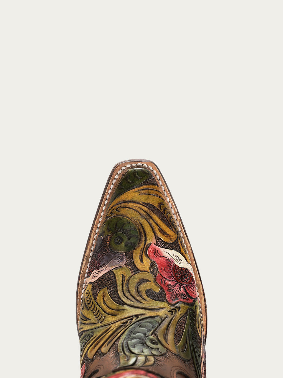 Women's Corral Brown Genuine Leather Boots with Hand Tooled & Hand Painted Hummingbird Tall Top