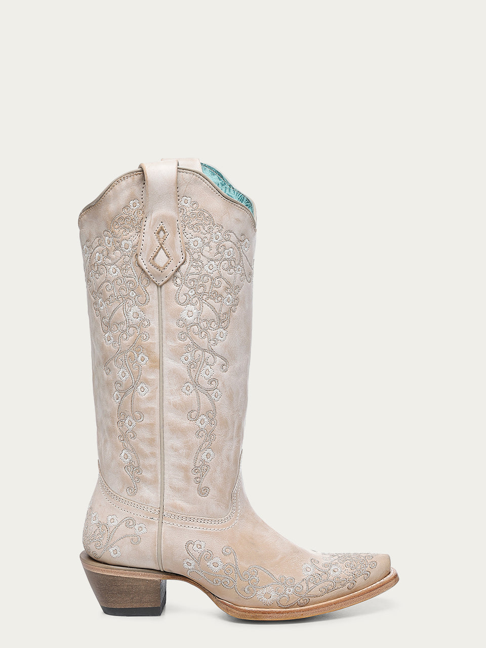 Women's Corral Sand Genuine Leather Boots with Floral Embroidery