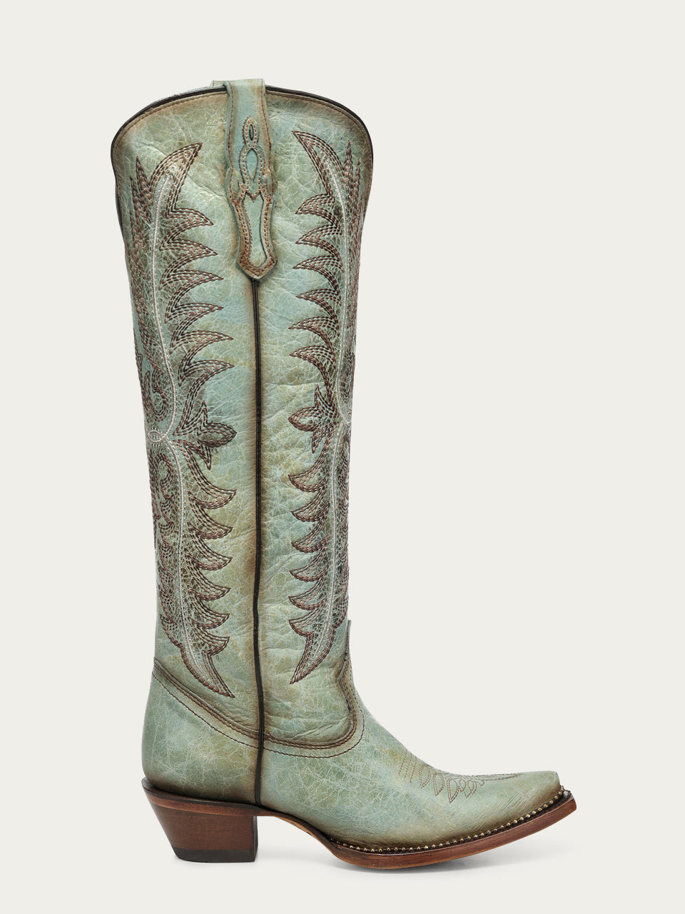 Women's Corral Turquoise Genuine Leather Boots with Embroidery & Metallic Welt Tall Top