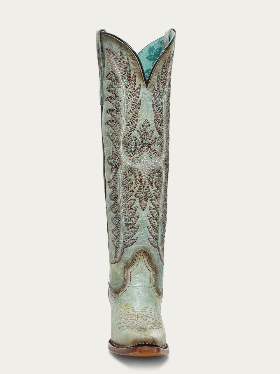 Women's Corral Turquoise Genuine Leather Boots with Embroidery & Metallic Welt Tall Top