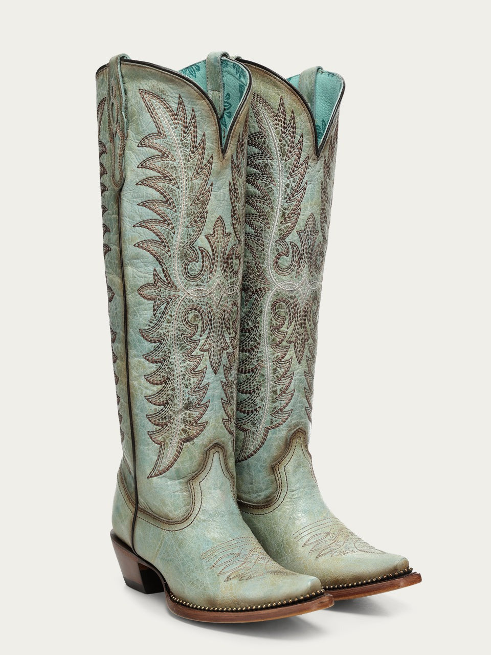 Women's Corral Turquoise Genuine Leather Boots with Embroidery & Metallic Welt Tall Top