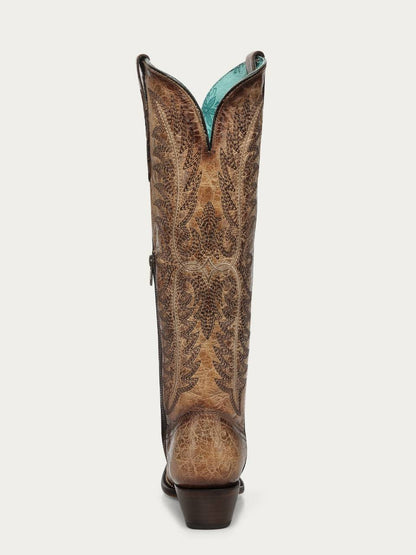 Women's Corral Sand Genuine Leather Boots with Embroidery & Metallic Welt Tall Top