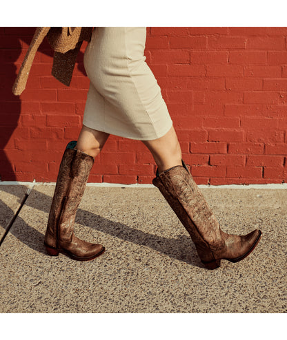 Women's Corral Tobacco Genuine Leather Boots with Embroidery & Metallic Welt Tall Top