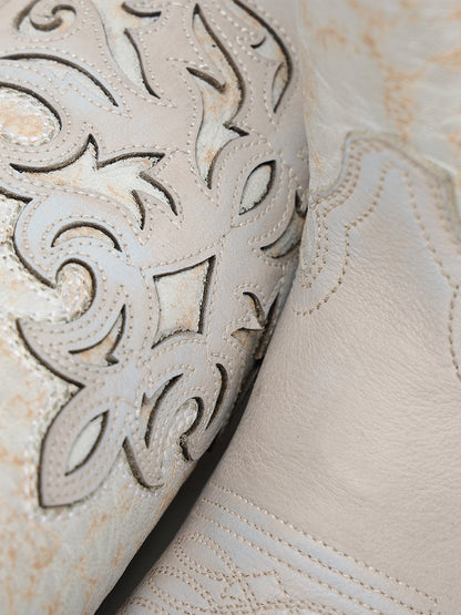 Women's Corral Blue Genuine Leather Boots with Bone Overlay & Embroidery & Studs Tall Top