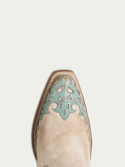Women's Corral Sand Genuine Leather Boots with Overlay & Embroidery & Studs Tall Top