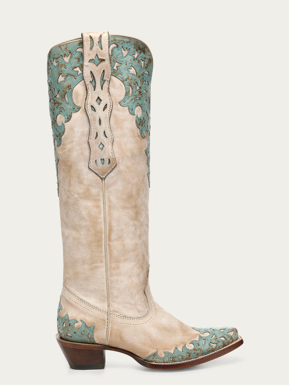 Women's Corral Sand Genuine Leather Boots with Overlay & Embroidery & Studs Tall Top