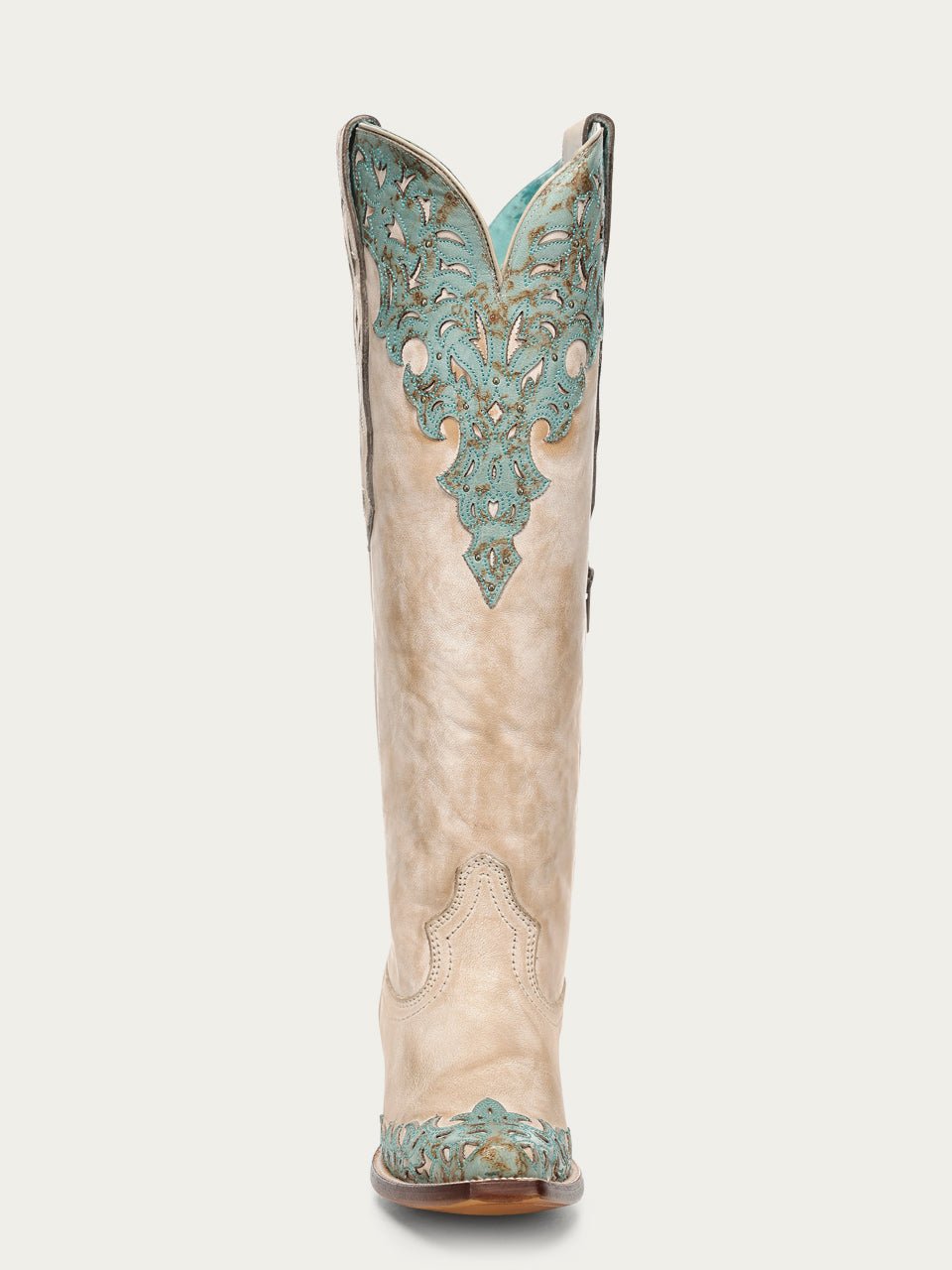 Women's Corral Sand Genuine Leather Boots with Overlay & Embroidery & Studs Tall Top