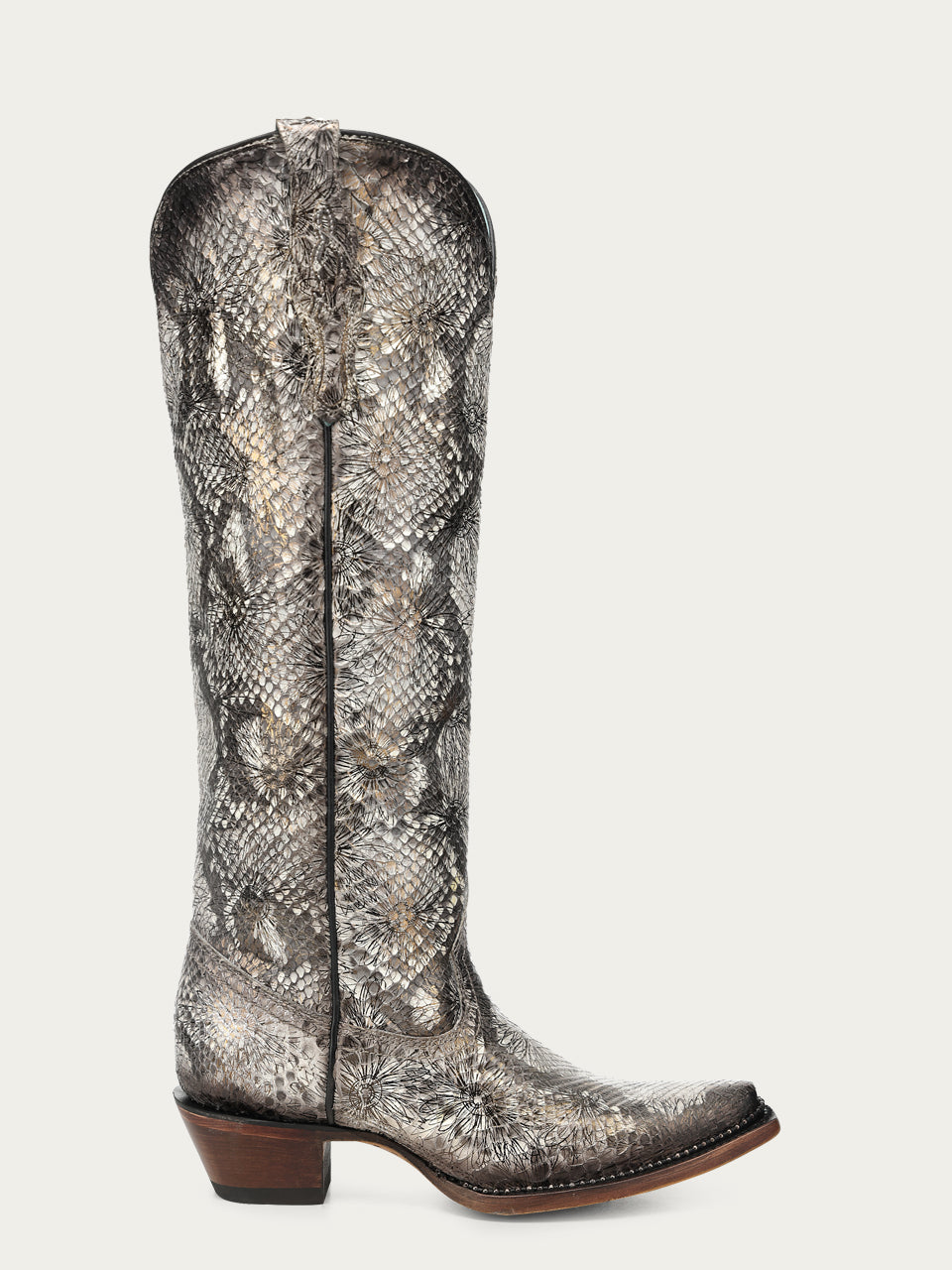 Women's Corral White Genuine Python Boots with Stamped Floral Tall Top