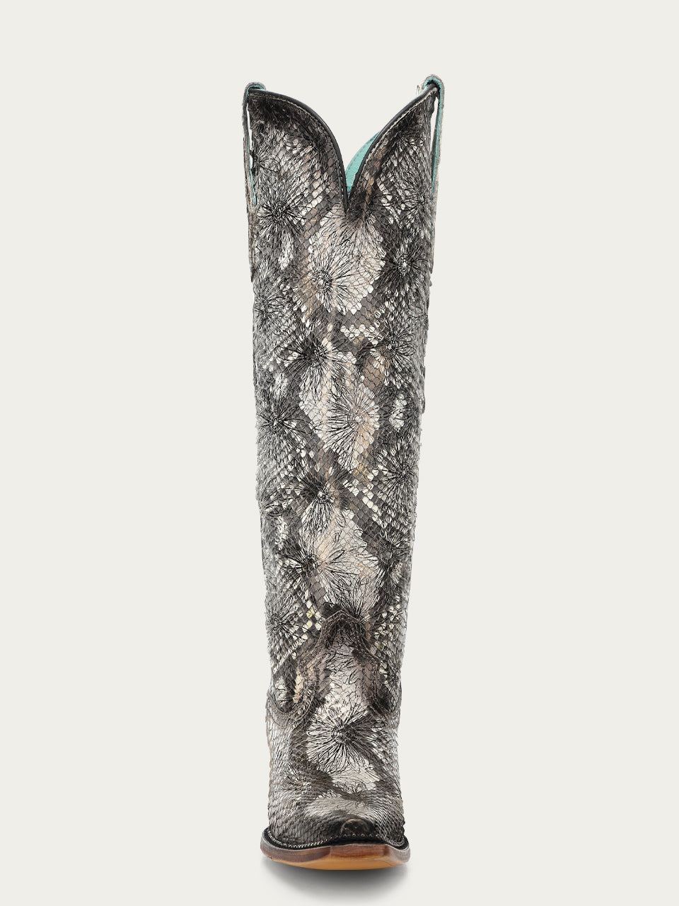 Women's Corral White Genuine Python Boots with Stamped Floral Tall Top