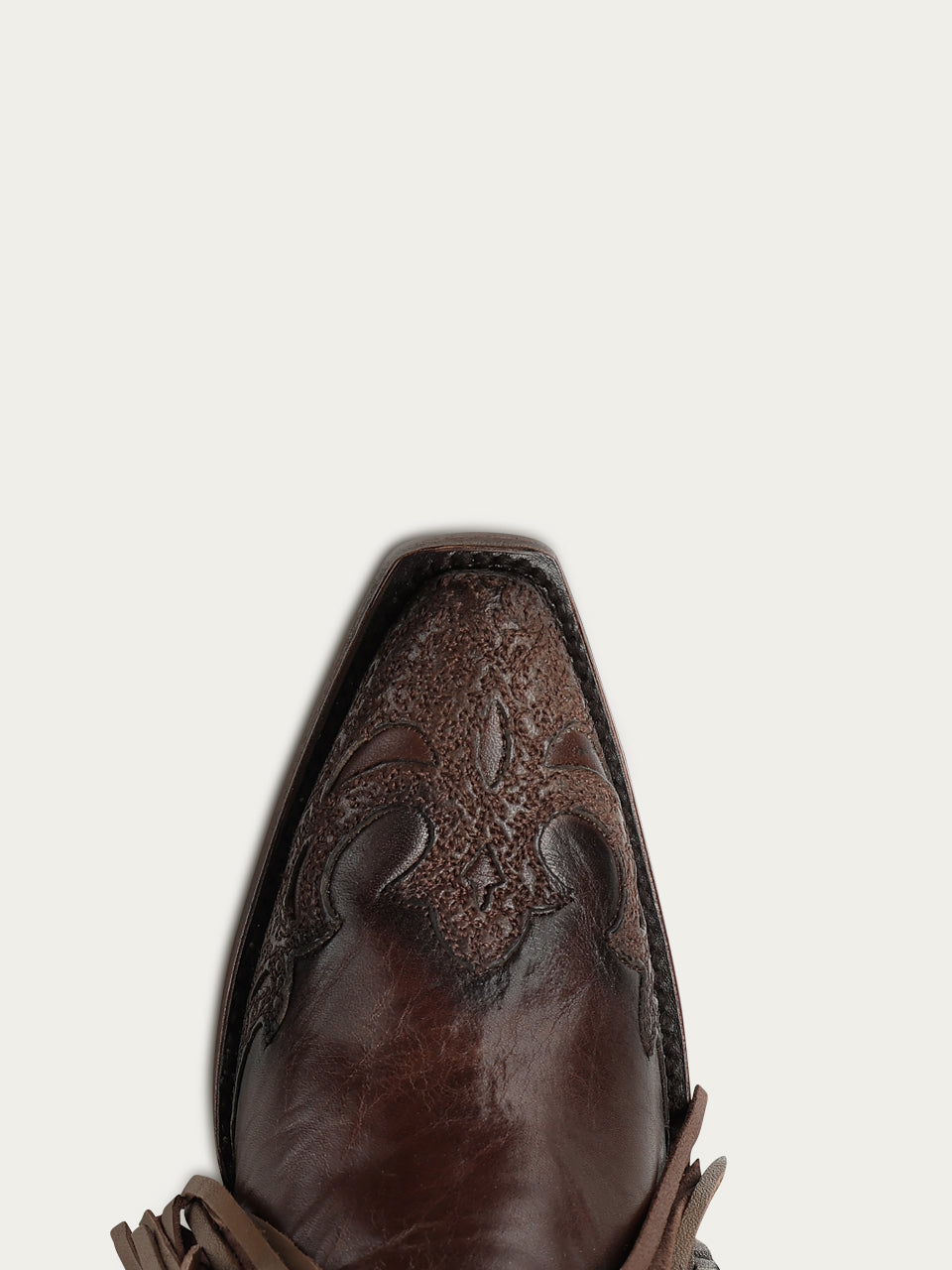 Women's Corral Brown Genuine Leather Boots with Overlay & Embroidery & Fringe & Woven