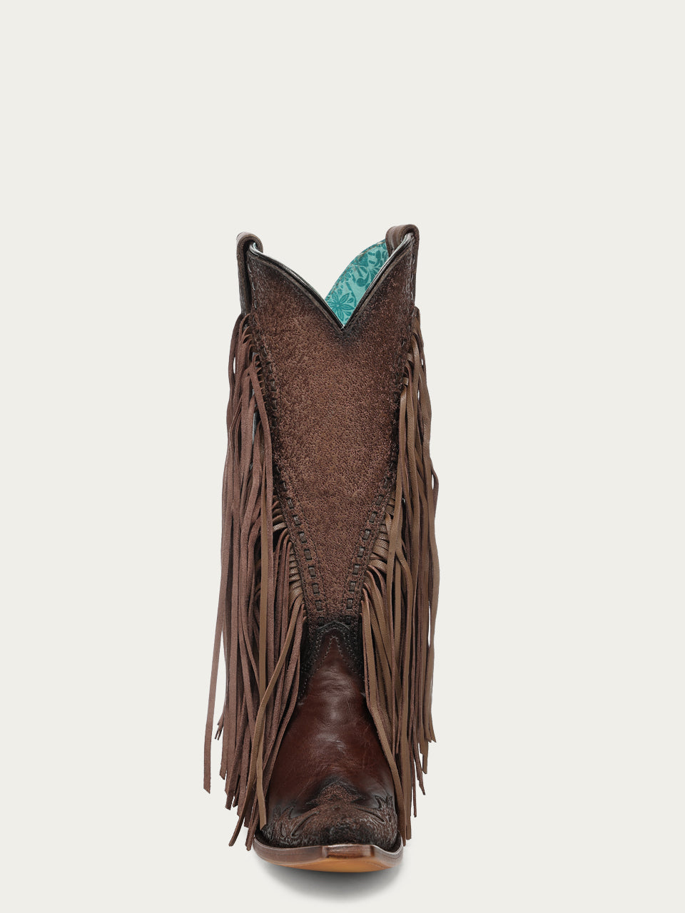 Women's Corral Brown Genuine Leather Boots with Overlay & Embroidery & Fringe & Woven