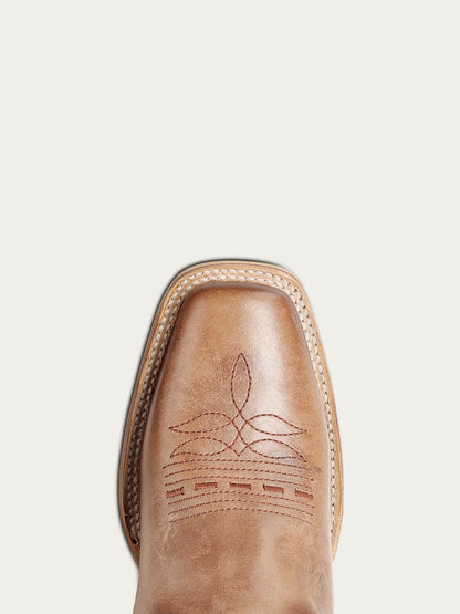 Women's Corral Nude Genuine Leather Boots with Horseshoe Overlay & Embroidery & Handwoven