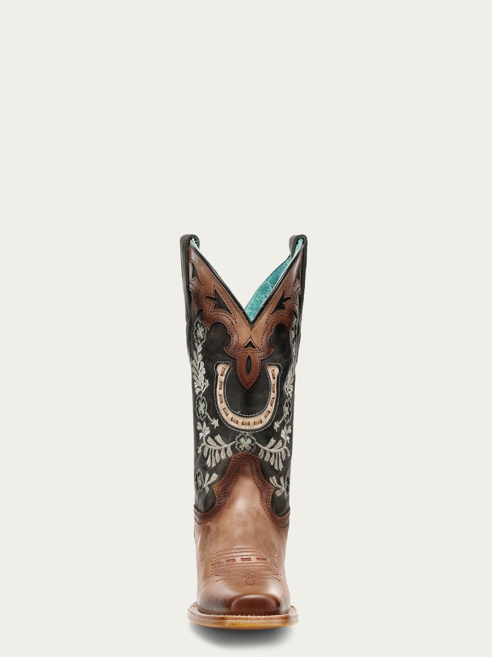 Women's Corral Nude Genuine Leather Boots with Horseshoe Overlay & Embroidery & Handwoven