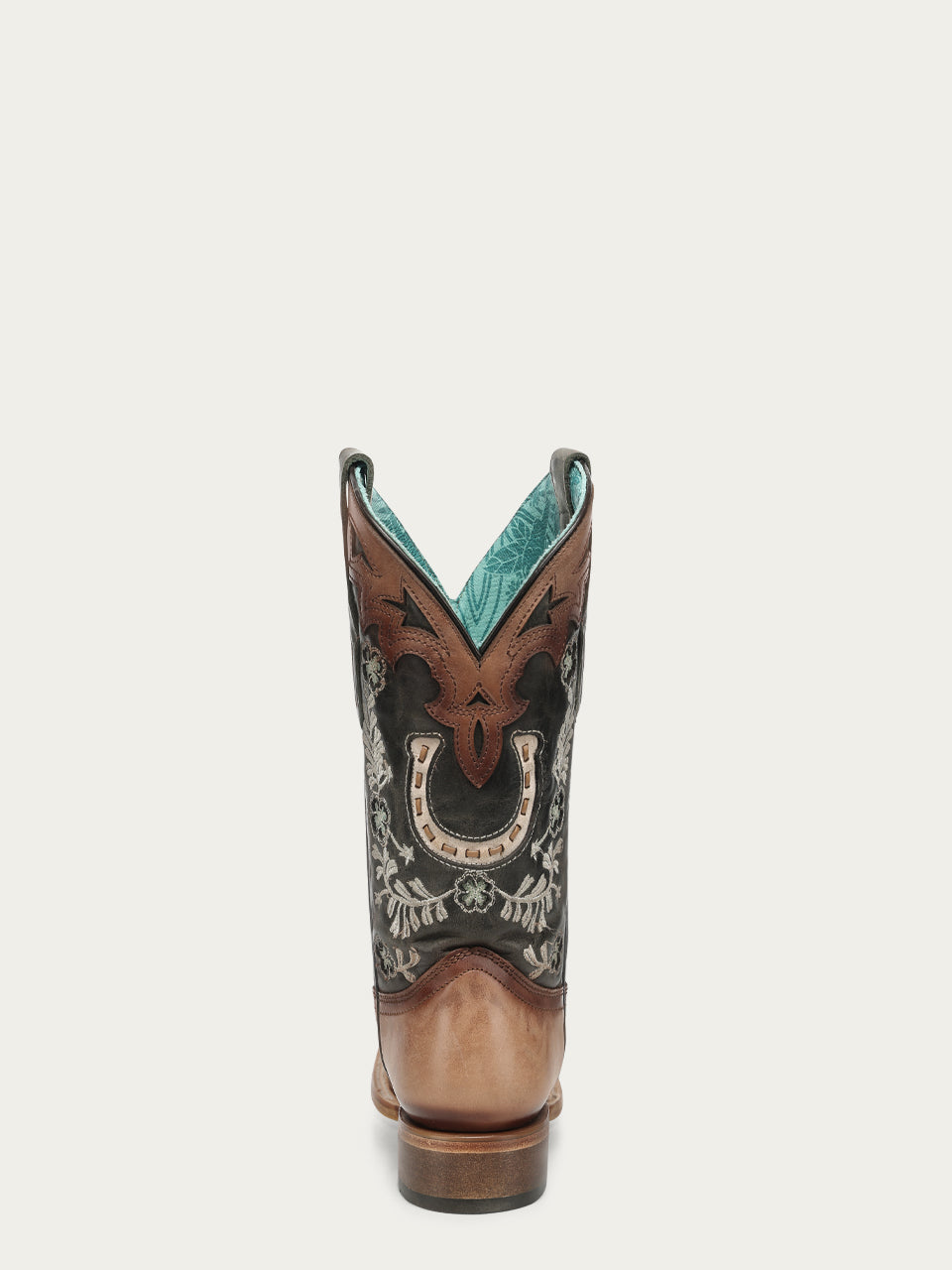 Women's Corral Nude Genuine Leather Boots with Horseshoe Overlay & Embroidery & Handwoven