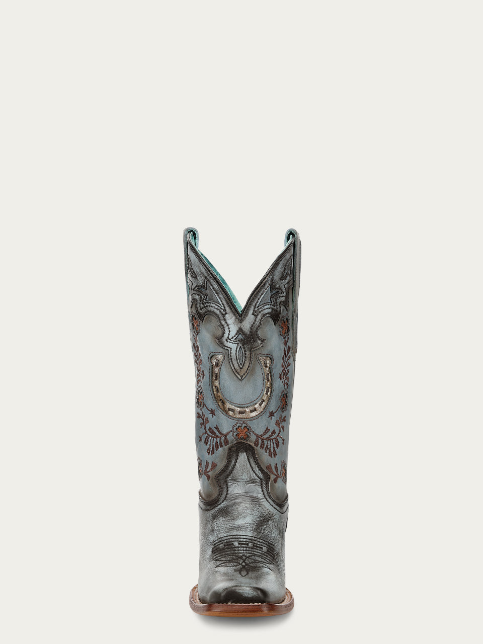 Women's Corral Blue Genuine Leather Boots with Horseshoe Overlay & Embroidery & Handwoven