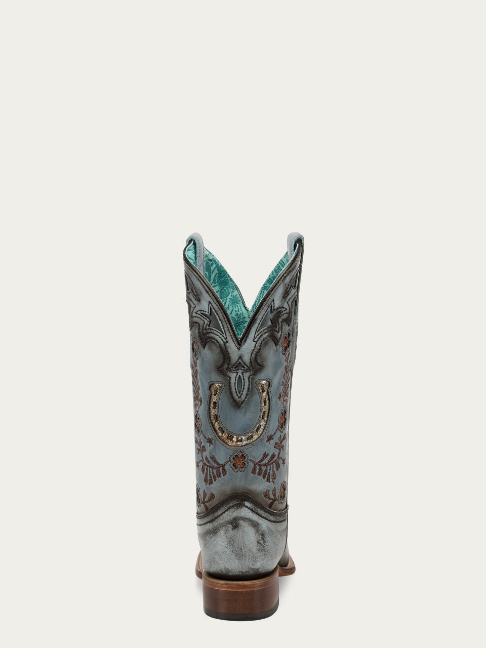 Women's Corral Blue Genuine Leather Boots with Horseshoe Overlay & Embroidery & Handwoven