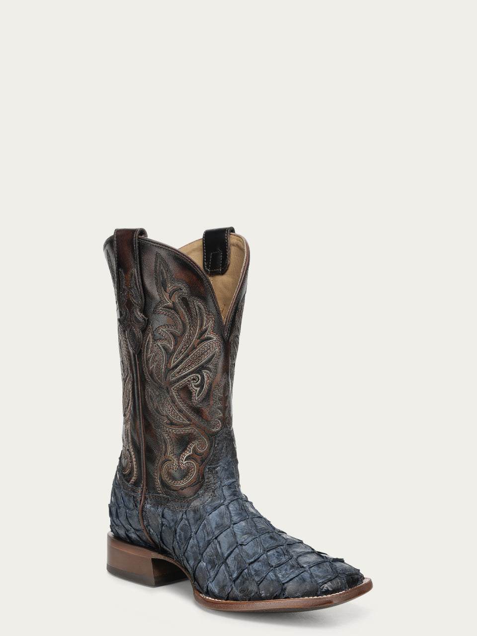 Men's Corral Blue Genuine Pirarucu Fish Boots with Embroidery