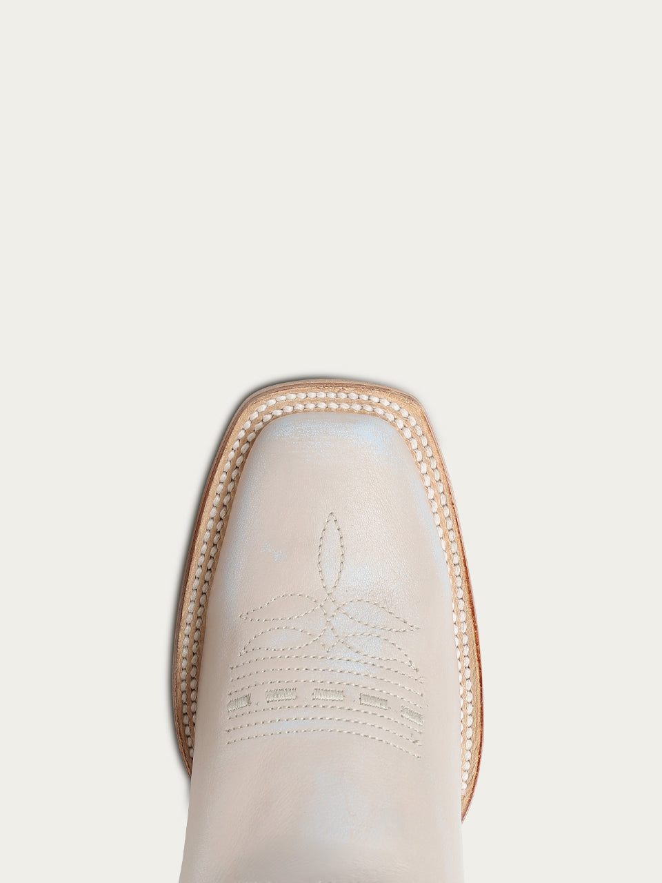 Women's Corral Bone Genuine Leather Boots with Horseshoe Overlay & Embroidery & Handwoven