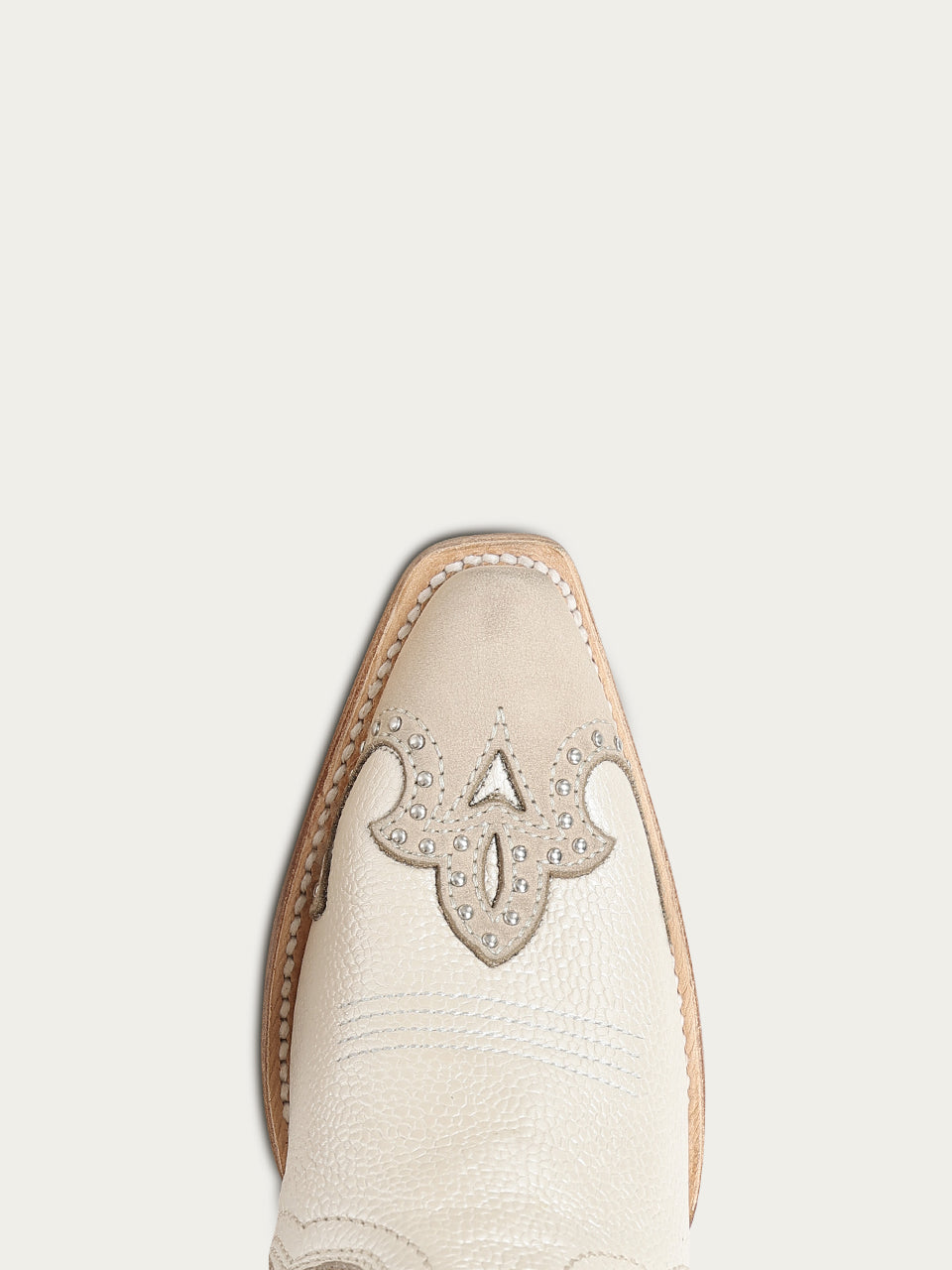 Women's Corral Bone Genuine Leather Boots with Horseshoe Overlay & Embroidery & Studs & Handwoven