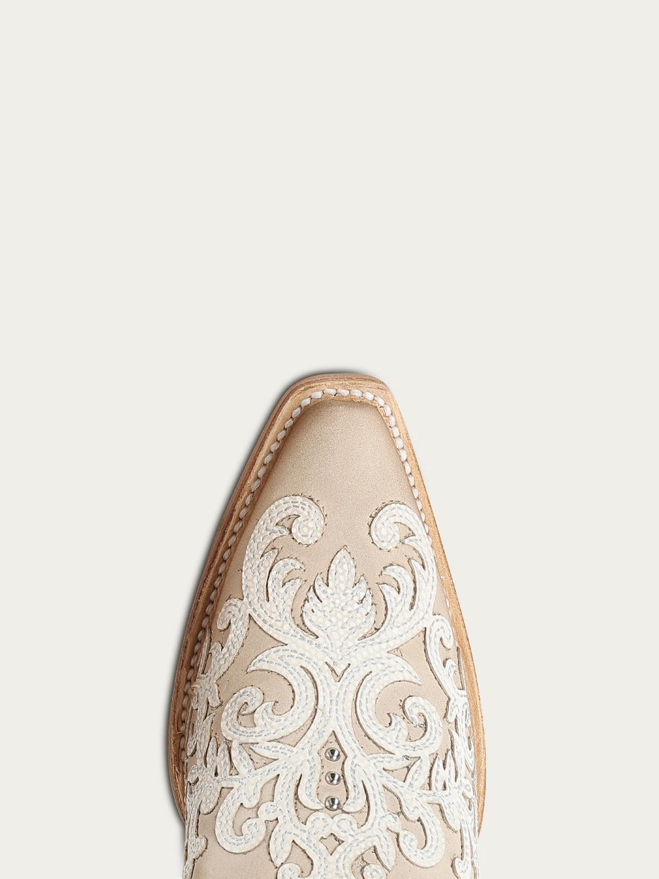 Women's Corral Bone Genuine Leather Boots with Overlay & Embroidery & Studs
