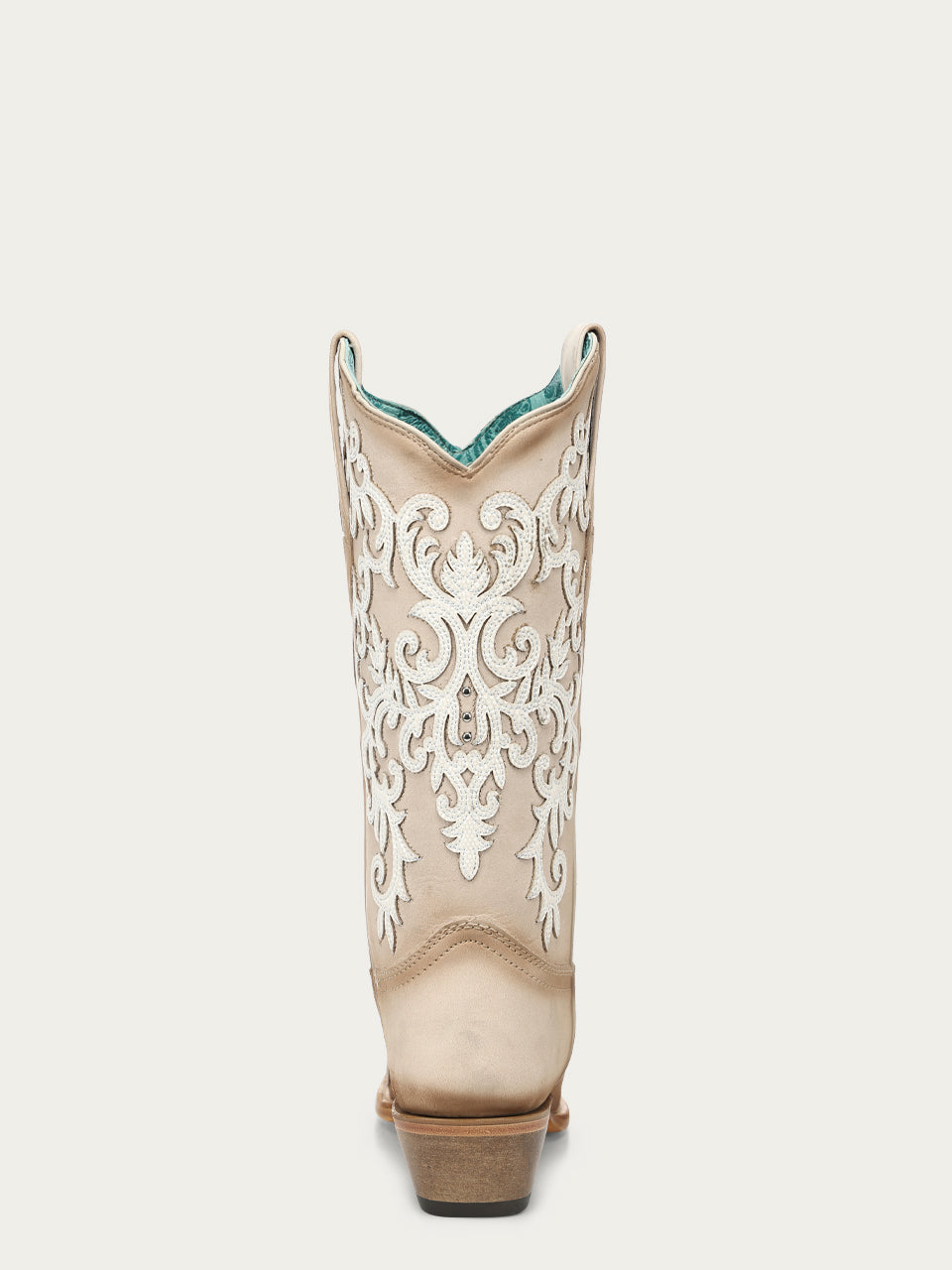 Women's Corral Bone Genuine Leather Boots with Overlay & Embroidery & Studs