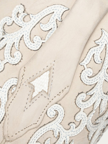 Women's Corral Bone Genuine Leather Boots with Overlay & Embroidery & Studs