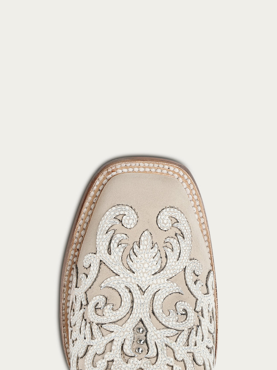 Women's Corral Bone Genuine Leather Boots with Overlay & Embroidery & Studs