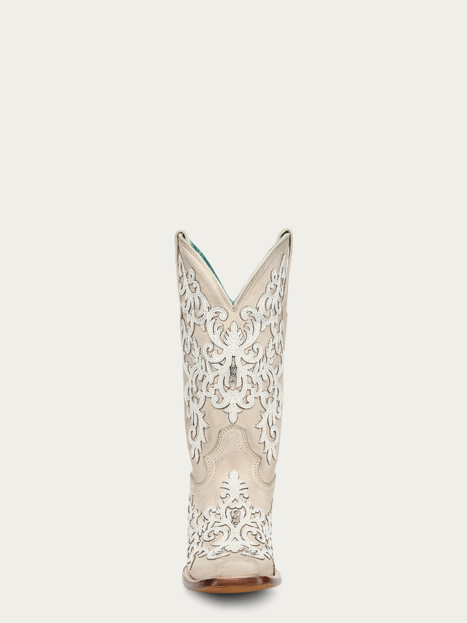 Women's Corral Bone Genuine Leather Boots with Overlay & Embroidery & Studs
