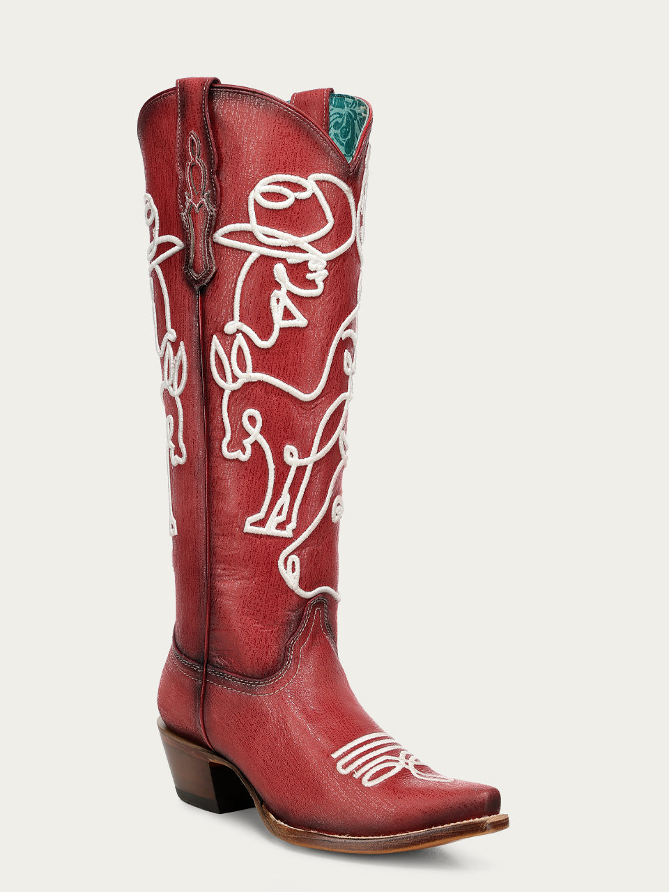 Women's Corral Red Genuine Cowboy Boots with Embroidery Glow in The Dark Tall Top