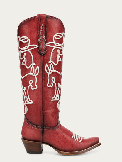 Women's Corral Red Genuine Cowboy Boots with Embroidery Glow in The Dark Tall Top