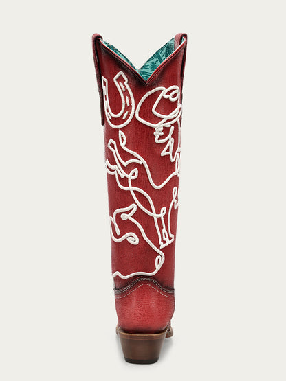 Women's Corral Red Genuine Cowboy Boots with Embroidery Glow in The Dark Tall Top